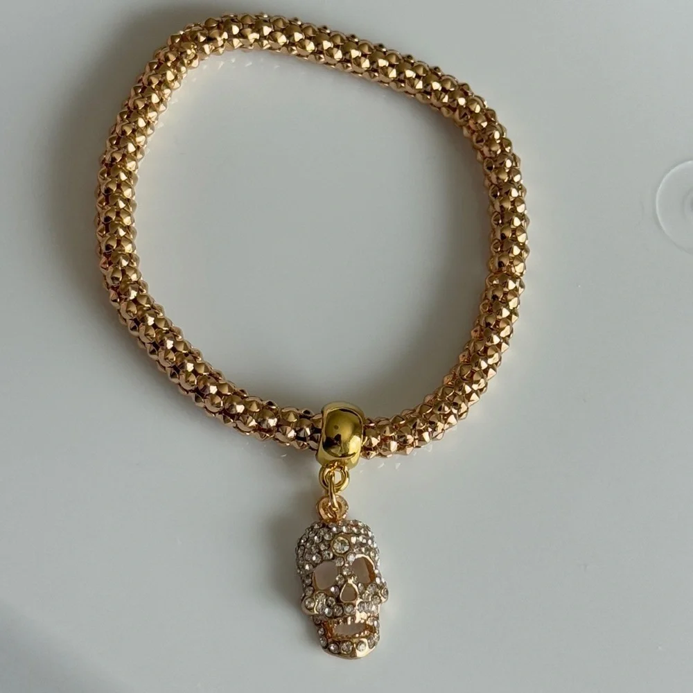 Trendy 14K Gold Plated Skull Charm Bracelet